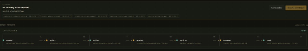 A close-up of Substrate recovery status and deployment stages from artifact through services and container readiness.